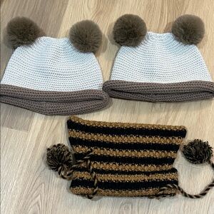New 3pcs set- Cozy Knit Hat and beanie Set - Beige and Brown, Black- Adult size